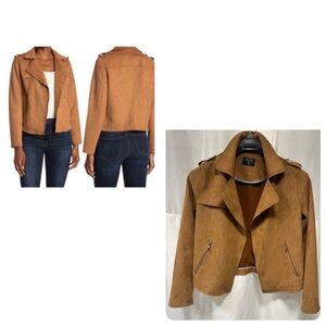 Tahari Cropped Faux Leather Moto Jacket Medium NWOT $108 Honey Brown